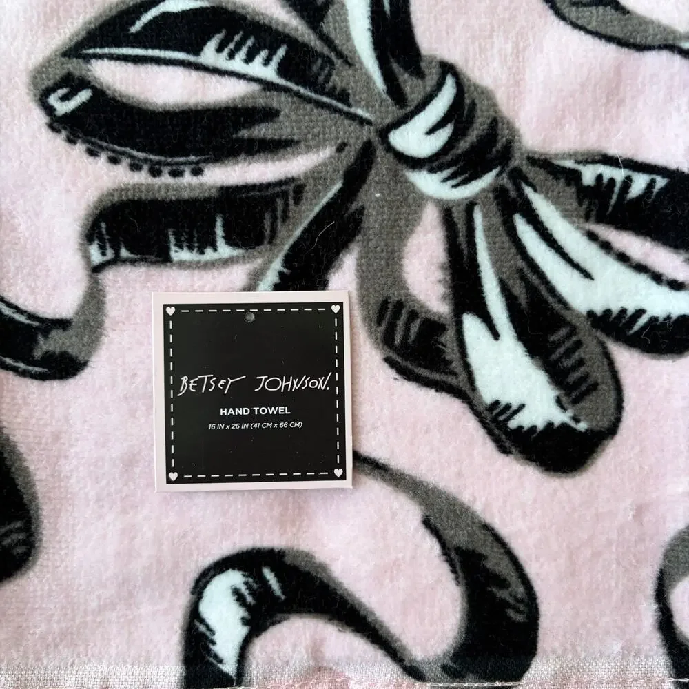 3pc Betsey Johnson BALLET BOWS Towel Set 2 Bath 1 Hand Pink & Black NEW